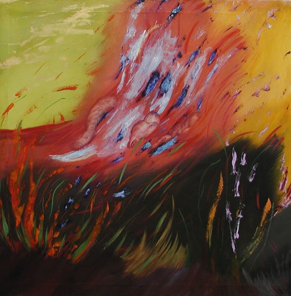 fiamma nel giardino (110 x 110) anno 2002
